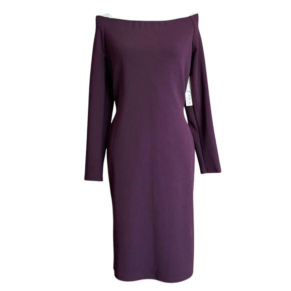 Eliza J off shoulder sheath dress bodycon eggplant purple wine merlot size 12 - Picture 10 of 14